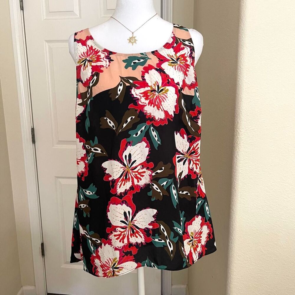 Cabi floral blouse with multicolored flowers on a black background - Size Large